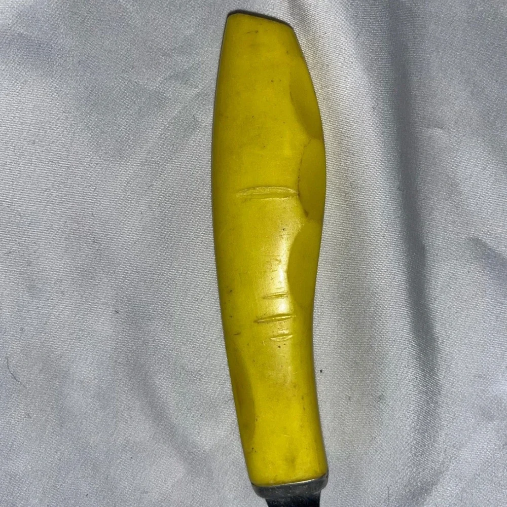 Vintage | Stainless USA | Carving Fork‎ | Plastic Yellow Handle Kitchen | FLAW